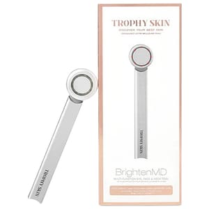 Trophy Skin's BrightenMD is a multifunction eye, face, and neck tool featuring an LED light therapy device designed for skincare.
