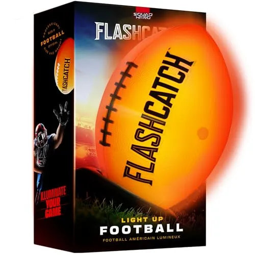 FlashCatch light-up football for playing in low-light conditions, illuminating with each throw.