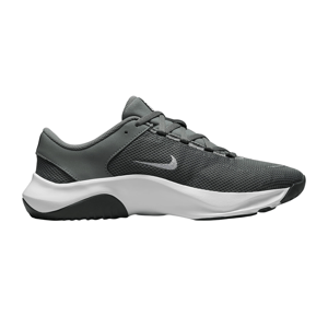 A gray and black athletic shoe with a white sole and a small swoosh logo on the side.
