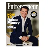 Entrepreneur magazine cover featuring a man in a suit, highlighting articles about raising money, investing insights from Robert Herjavec, and franchise trends for 2026.