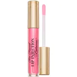 Too Faced Lip Injection Extreme, a lip plumper with a pink tint, featuring a gold cap and applicator wand.