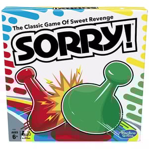 The Classic Sorry Game is a board game for 2-4 players ages 6 and up, known as \“The Classic Game of Sweet Revenge,\“ featuring colorful pawn pieces by Hasbro Gaming.