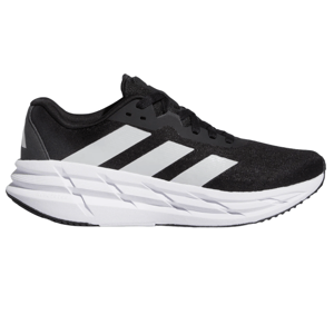 Adidas Women's Adistar Shoes feature a sleek black and white design with three white stripes on the side, cushioned midsoles, and a lace-up closure, offering style and comfort for running or casual wear.