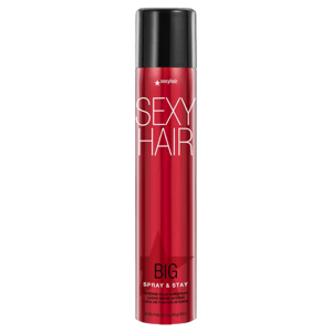 Sexy Hair Big Spray & Stay Intense Hold Hairspray, red can, black cap.