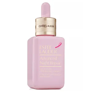 Estée Lauder Advanced Night Repair in a pink bottle, featuring a breast cancer awareness ribbon.