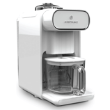 A white ChefWave kitchen appliance designed for making beverages, featuring a glass container with a handle.