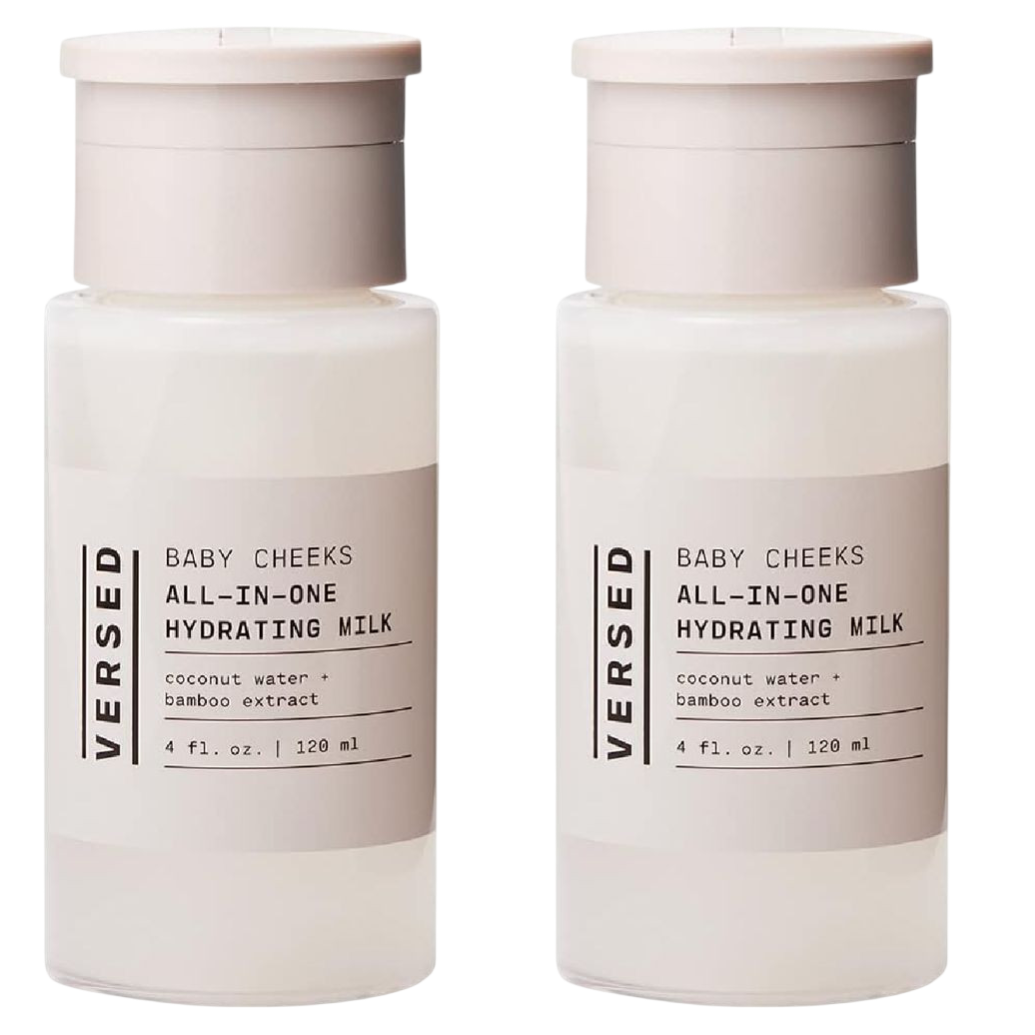 Versed Baby Cheeks All-In-One Hydrating Milk features coconut water and bamboo extract, available in 4 fl. oz. (120 ml) bottles.