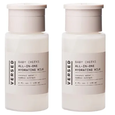 Versed Baby Cheeks All-In-One Hydrating Milk features coconut water and bamboo extract, available in 4 fl. oz. (120 ml) bottles.