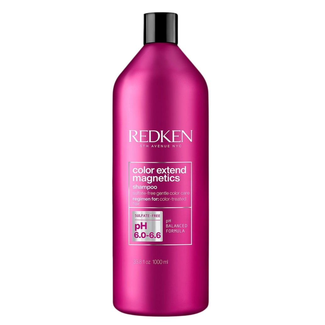 Redken Color Extend Magnetics Shampoo for color-treated hair; sulfate-free with a pH balanced formula of 6.0-6.6, 33.8 fl oz (1000 ml).