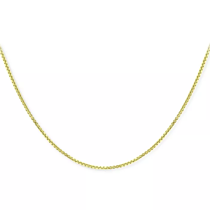 A 24-inch, 18k gold-plated sterling silver chain with a simple and elegant box link design, offering a classic and refined look suitable for various pendants or standalone wear.