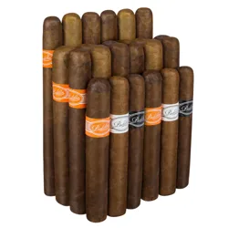 A collection of cigars with bands labeled \“Padilla\“ in orange, black, and white.