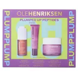 OLEHENRIKSEN Plumped Up Peptides limited edition set with HydraBarrier Nourishing Face Oil (15ml), Pout Preserve Peptide Lip Treatment (12ml), and Strength Trainer Peptide Boost Moisturizer (35ml).