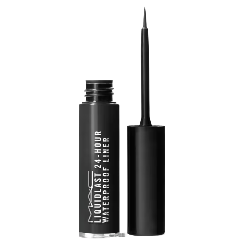 MAC Liquidlast 24-Hour Waterproof Liner, an eyeliner with a precise brush, offers long-lasting wear.