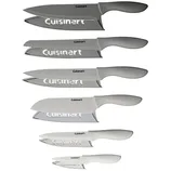 Six pairs of Cuisinart knives with matching blade covers, featuring a variety of sizes and edge styles for different cutting tasks.