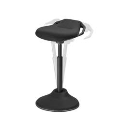Adjustable ergonomic stool with a curved seat, height control, and a stable base designed for active sitting.