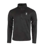 A black quarter-zip fleece pullover with a high collar, featuring the Spyder logo on the chest.