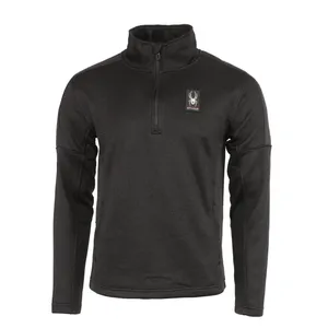 A black quarter-zip fleece pullover with a high collar, featuring the Spyder logo on the chest.