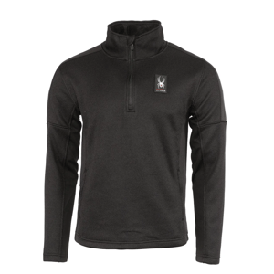 A black quarter-zip fleece pullover with a high collar, featuring the Spyder logo on the chest.