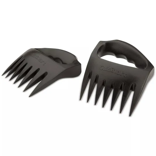 A pair of black meat shredding claws with ergonomic handles, designed for easily pulling and shredding cooked meat like pork or chicken.