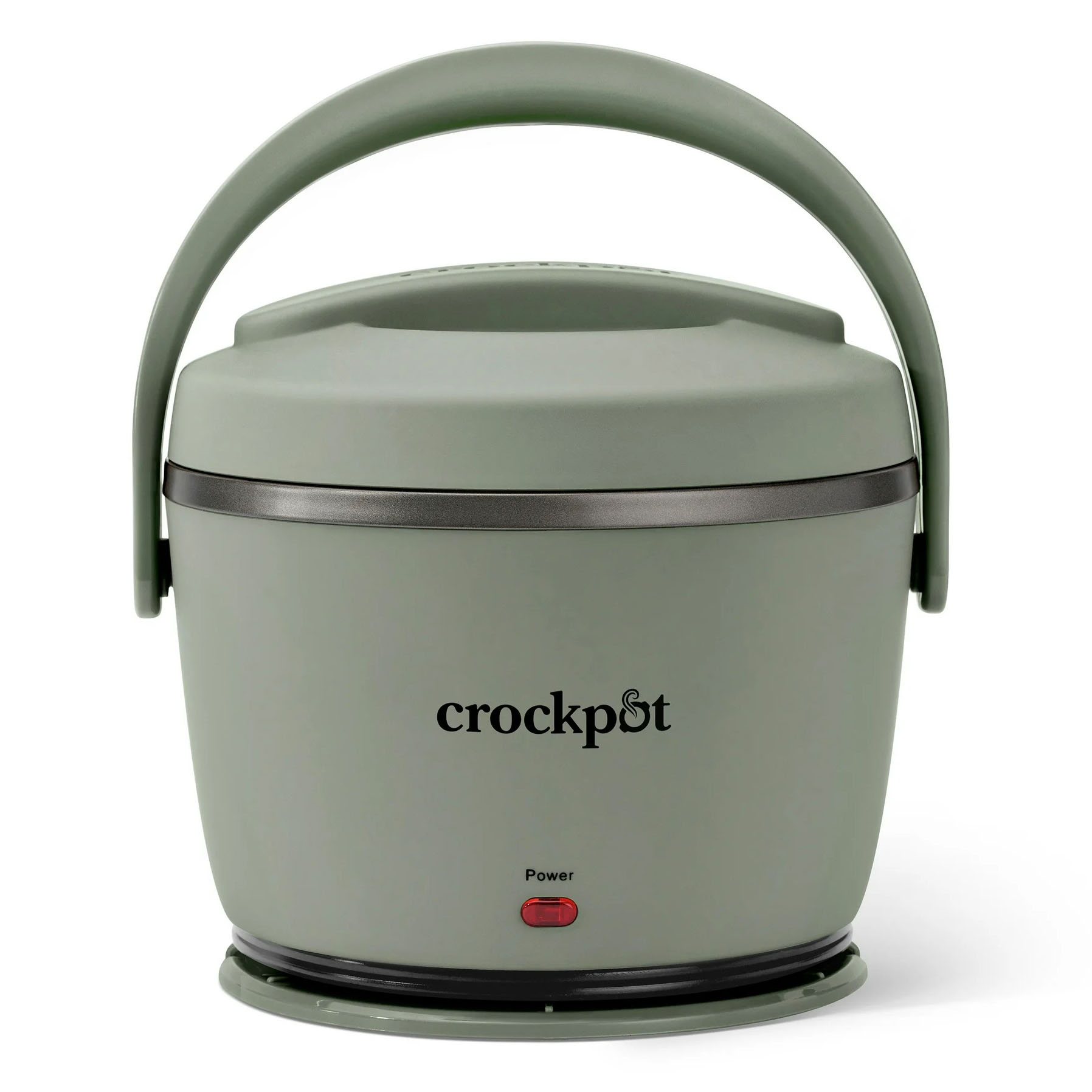 Crockpot portable electric lunchbox in green with a carrying handle and power indicator light.