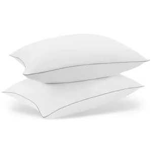 Two white pillows with a slight curve on the top side, set against a white background.