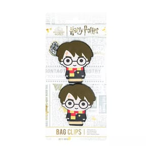 Set of two Harry Potter-themed bag clips featuring a cartoon character with glasses and a scarf.