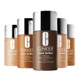 Clinique Even Better Makeup Broad Spectrum SPF 15 foundation bottles in various shades, designed to even and correct skin tone.