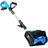 Cordless snow shovel with ergonomic handle, adjustable shaft, and rotating auger for efficient snow removal.