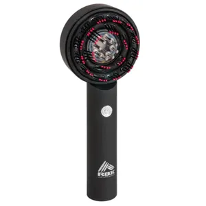 A black handheld device with a circular top featuring red and clear details, labeled with \“RBX\“ and \“Ruler Betas\“.