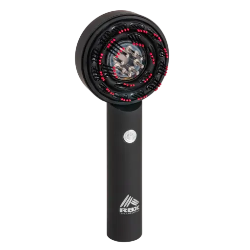 Black LED face massager with red light therapy from RBX.