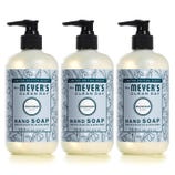 Three bottles of Mrs. Meyer's Clean Day Snowdrop Scent Hand Soap, each 12.5 fl oz (370 mL), featuring a limited edition scent made with olive oil and aloe vera.