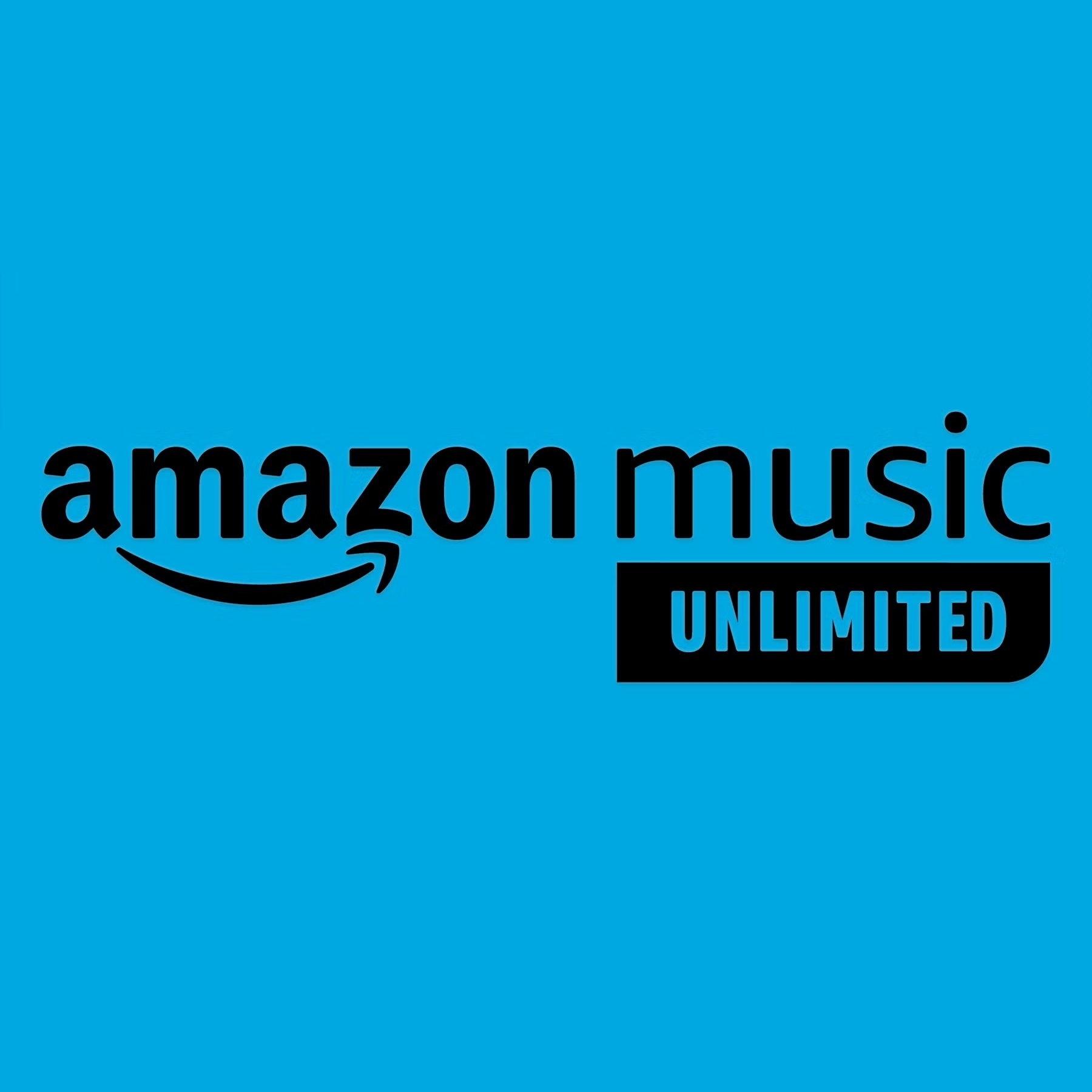 Amazon Music Unlimited logo on a blue background.