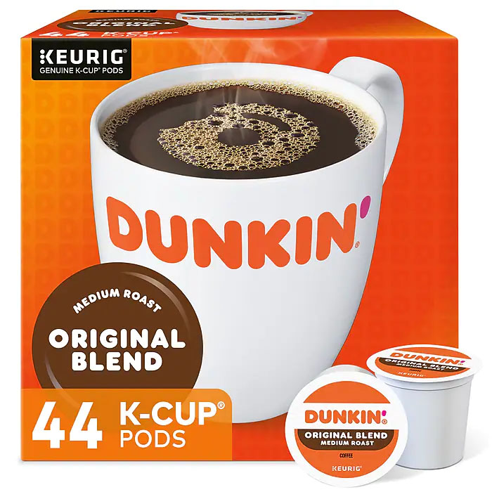 Dunkin' Original Blend Medium Roast Coffee in 44 K-Cup Pods for Keurig machines.