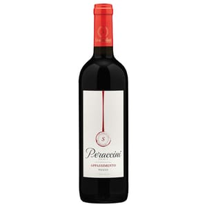 Peraccini Appassimento Rosso wine bottle with a red cap and label detailing.