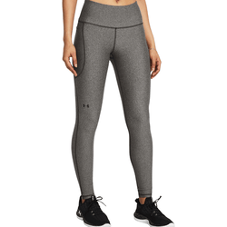 Grey Under Armour leggings with logo detailing, featuring a high waist and athletic fit, paired with black and white sneakers.