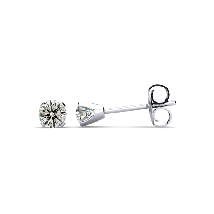 Pair of 1/4 carat diamond stud earrings set in a simple, elegant metal prong setting with a polished finish.