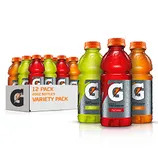 A 12-count variety pack of 20oz Gatorade bottles, showcasing three different flavors: Lemon-Lime, Fruit Punch, and Orange.