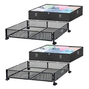 2-Pack Under-Bed Storage Bins with pull-out mesh steel frames and zippered fabric covers, designed for storing clothes. Ideal for maximizing under-bed space and keeping items organized.