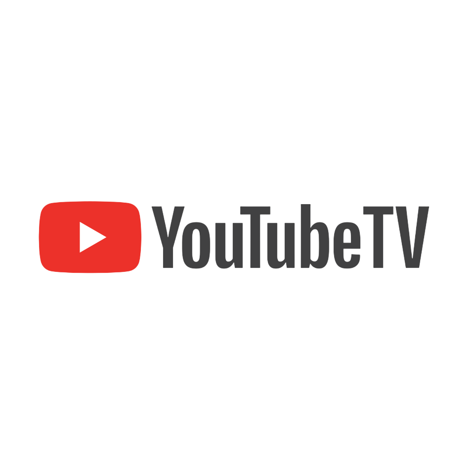 YouTube TV logo showcasing its branding with a red play button icon and black text.