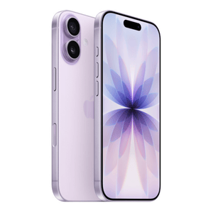 A purple smartphone with dual rear cameras and a front display featuring a floral pattern.