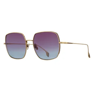 Gold-framed sunglasses with a gradient lens transitioning from purple to blue.