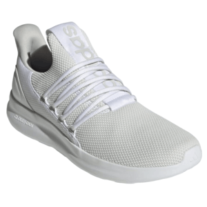 A white athletic sneaker with a mesh upper, featuring Cloudfoam cushioning and multiple laces for support.