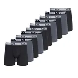 A set of men's boxer briefs featuring a black and gray color scheme with a branded \“Puma\“ waistband.