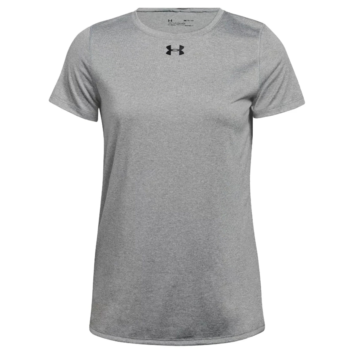 Gray Under Armour Women's Locker Tee with short sleeves, a round neckline, and the Under Armour logo on the chest.