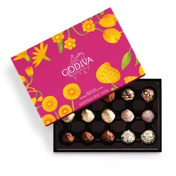 Godiva Truffles Signature Selection, 7.7 oz box, features an assortment of gourmet truffles in a colorful floral packaging.