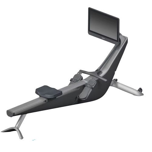 This is a modern reclined workstation with an ergonomic chair, built-in computer monitor, keyboard, and mouse tray. It is designed for comfortable computer use.
