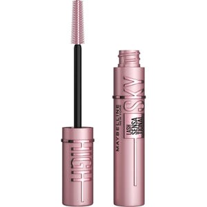 Maybelline New York Lash Sensational Sky High Mascara in a pink tube with a black brush applicator.