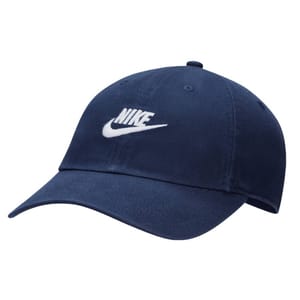 A navy blue cap with a white embroidered Nike logo on the front.