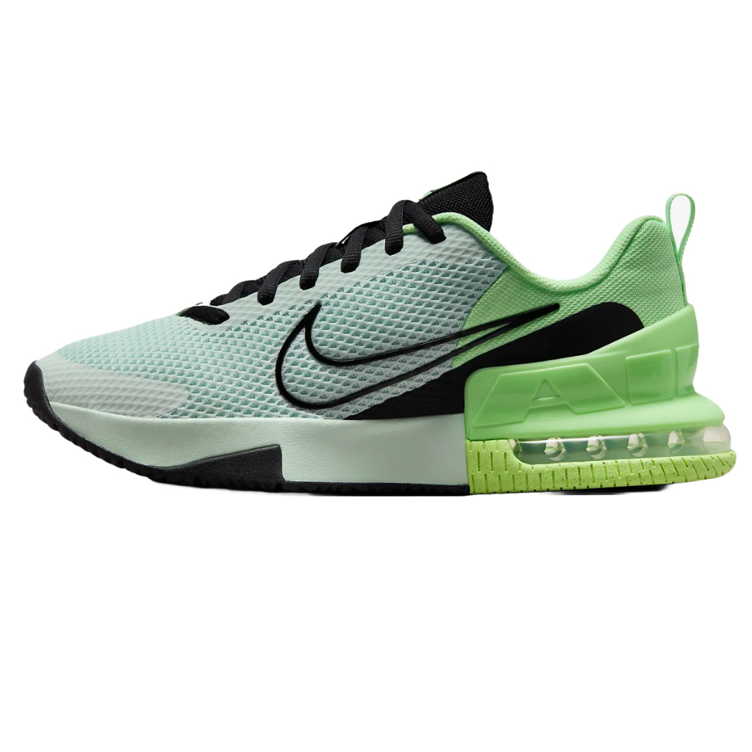 Nike Air Max Alpha Trainers feature a mesh upper in mint green with black accents, a visible Air Max unit in the heel, and a robust rubber outsole for cushioning and stability.