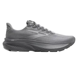 Gray Brooks Ghost running shoe featuring a mesh upper, cushioned sole, and lace-up closure.